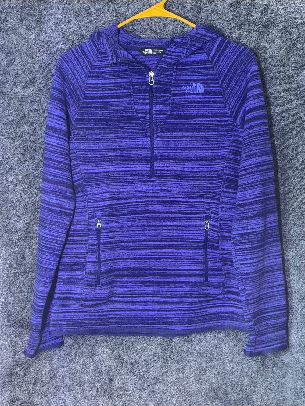 The North Face Women's Purple Striped Half-Zip Hoodie Sweater